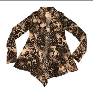 Day Trip Open Front Sweater Jacket Womens Size M Leopard Print Long Sleeve Top